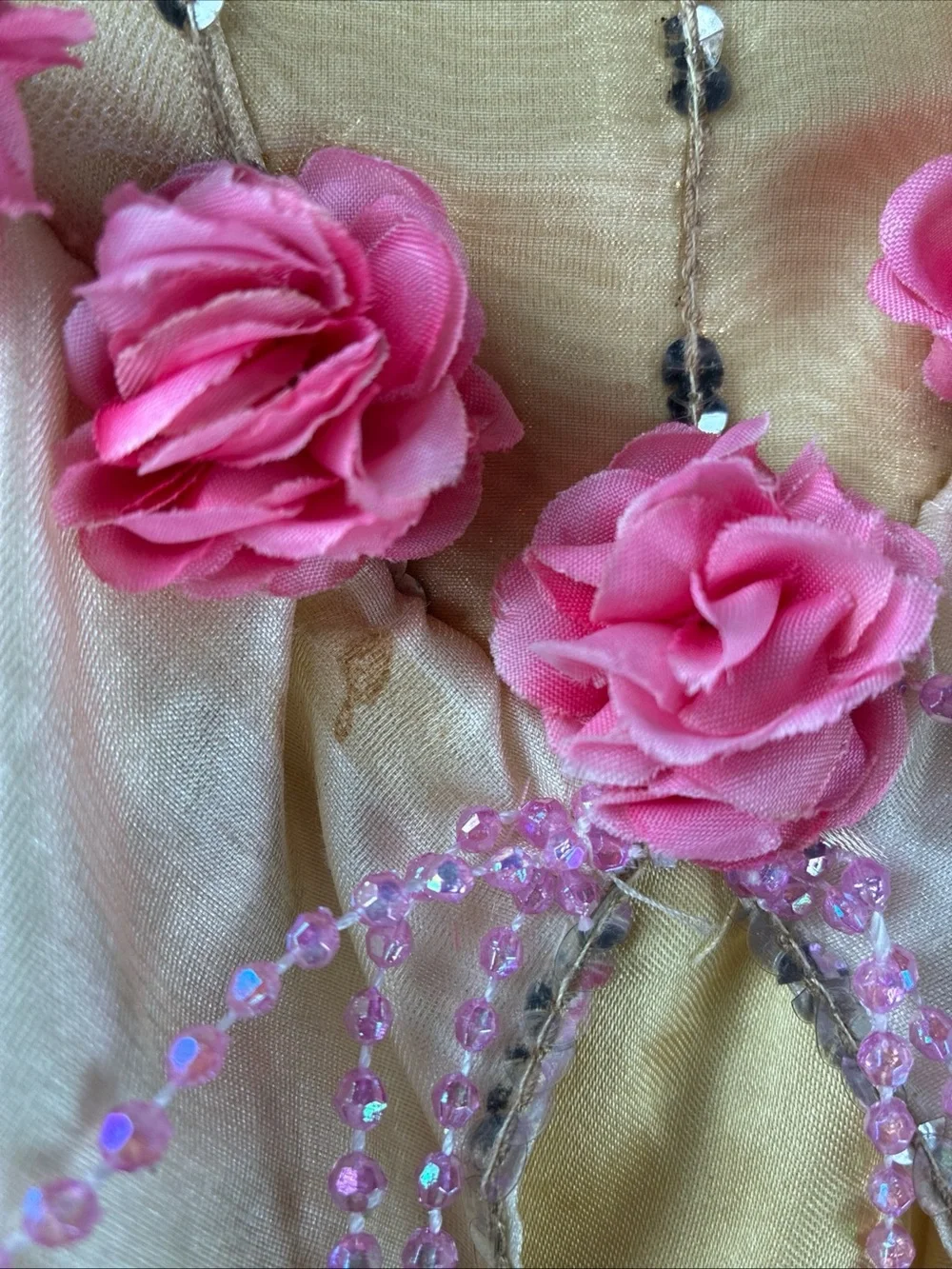 Disney Belle Beauty Beast Girls Costume Dress Tiara 5 6 Yellow Pink Ballgown